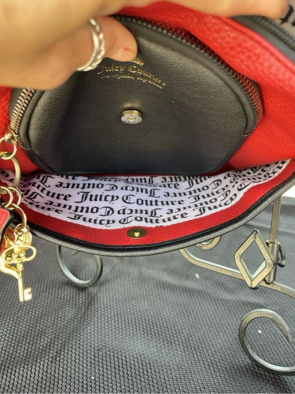 VintageY2K Juicy Couture Red and Black Logo Crossbody with Heart Lock Charm Gold